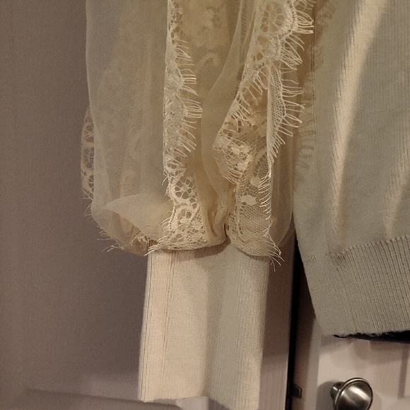 Elegant Cream Lace Sleeve Sweater - Picture 3 of 7